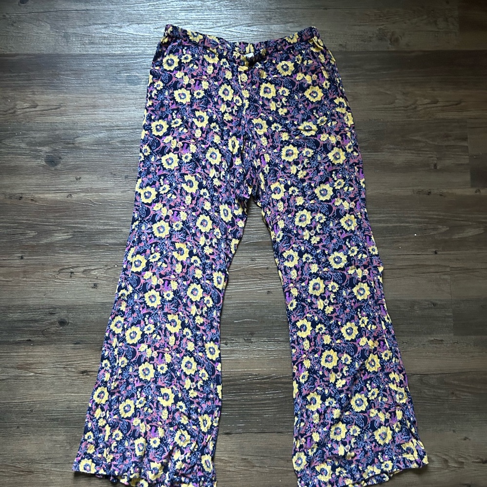 Billabong Women's Floral Wide Leg Pants - Purple and Yellow